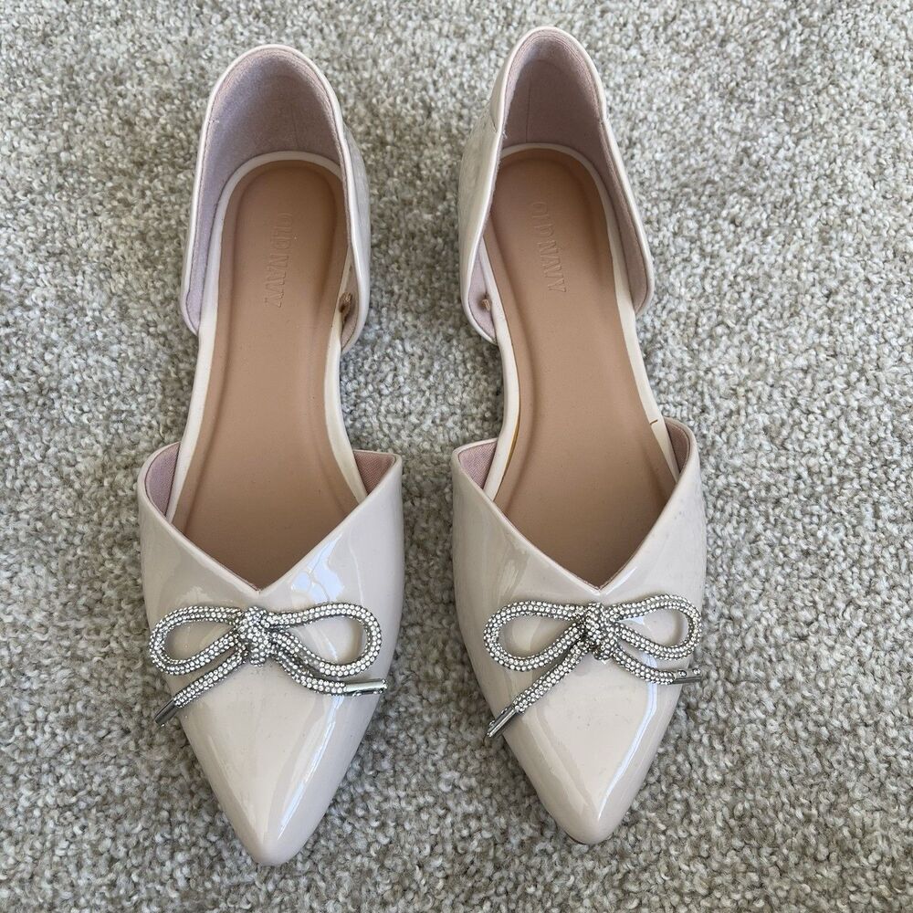 Old Navy Nude Patent Leather Bow Pointed Toe D'orsay Ballet Flats 6.5 M